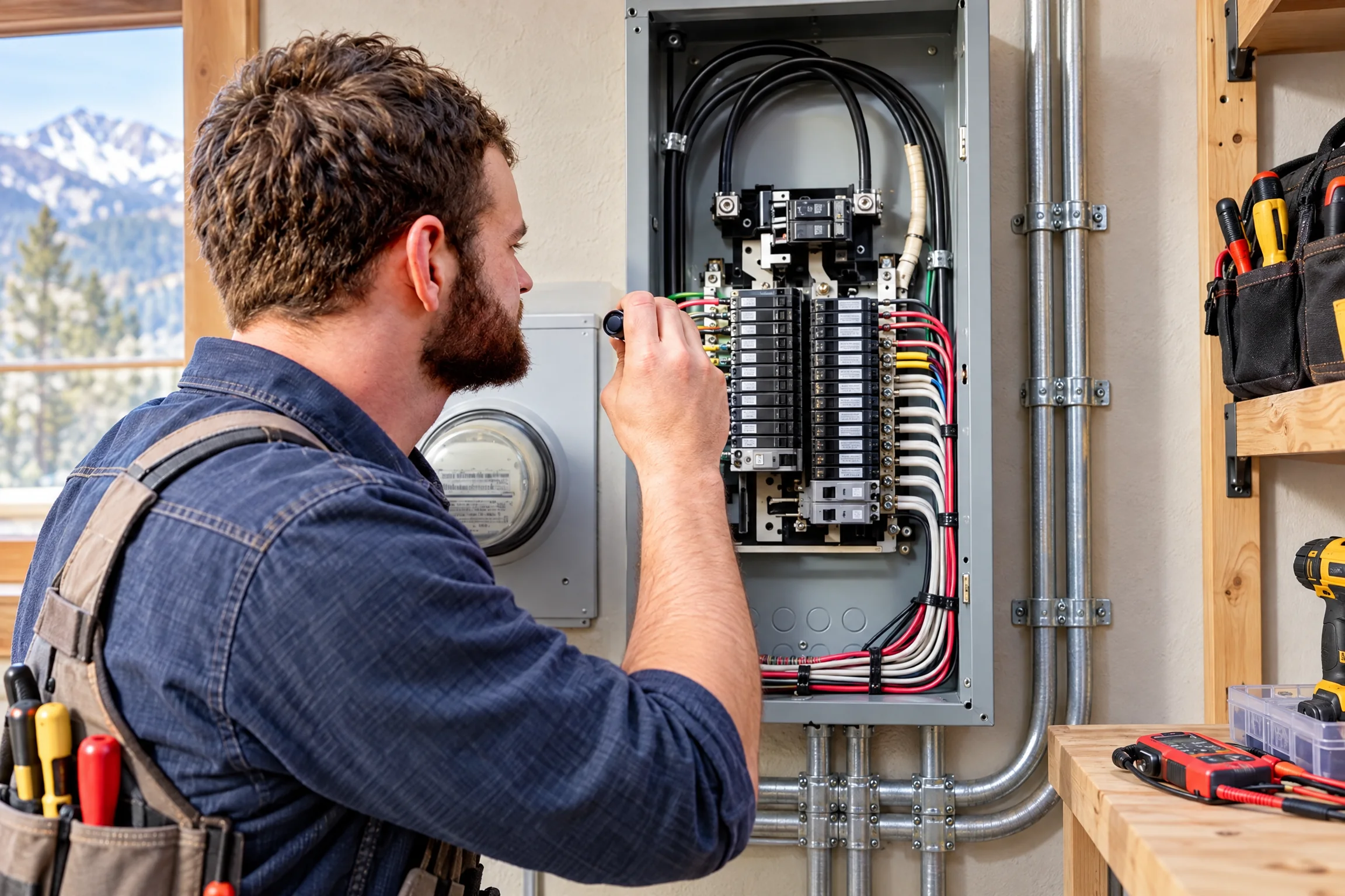 Electrician checking a newly organized residential breaker panel