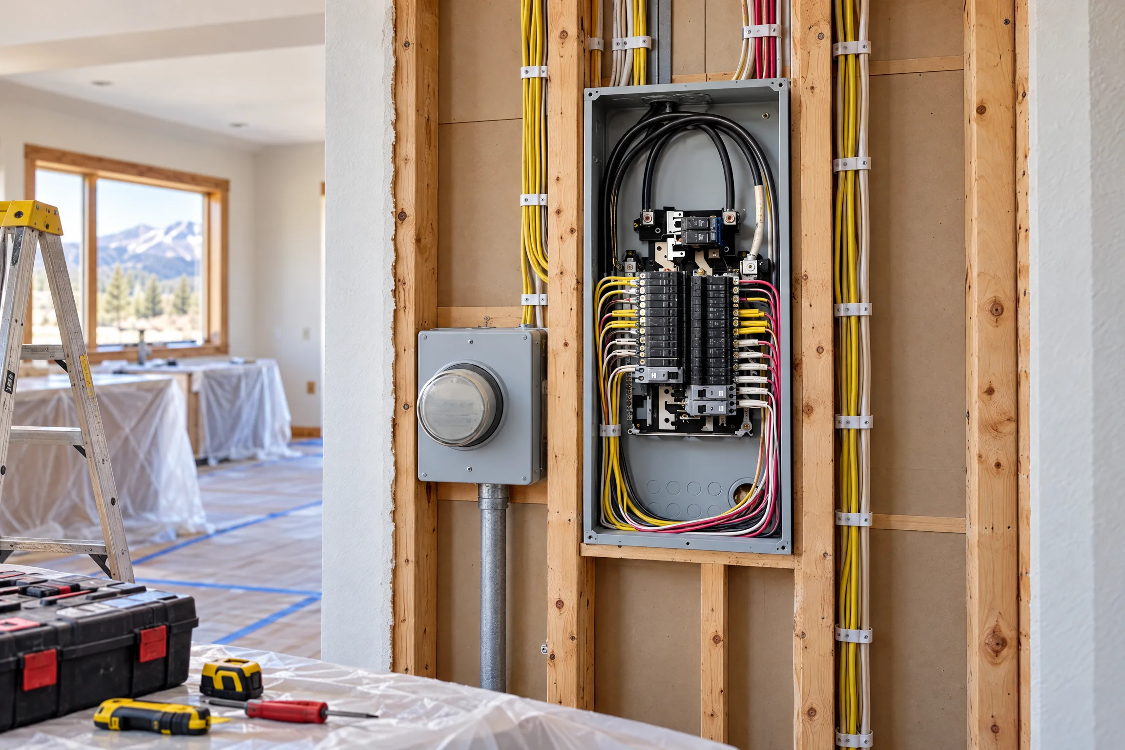 Residential electrical work area prepared for a project